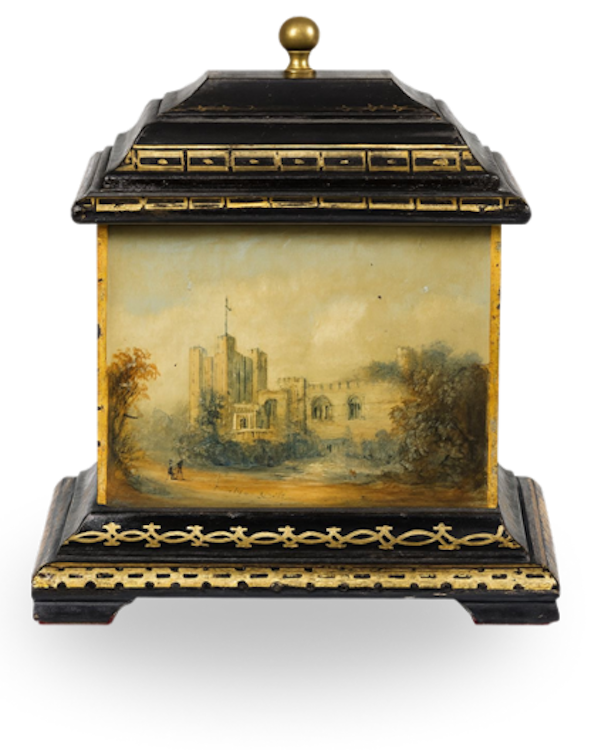 Regency Painted Tea Caddy with Castle Scene, Early 19th Century ✨🏰