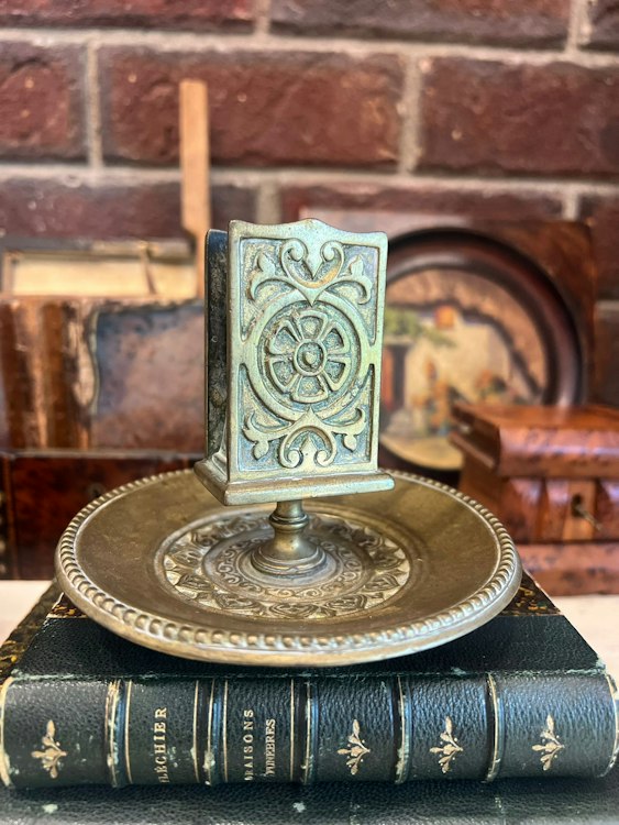 Victorian Brass Match Holder with Ornate Floral Design - Rare Verdigris Patina 🔥✨