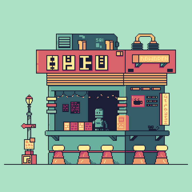 Pixel Art Cafe Scene