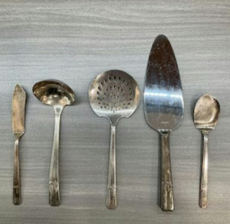 Collection of Five Silver-Toned Serving Utensils, Decorative Handles