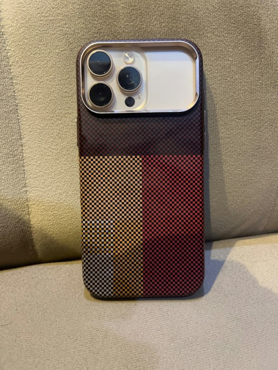 Checkered textured faux-leather smartphone case with gold-tone bezel